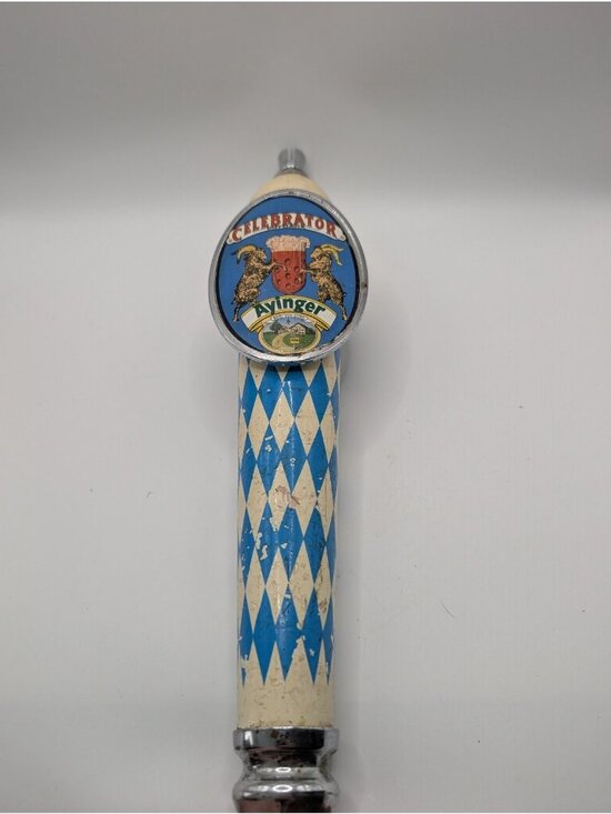 Ayinger Other - Ayinger Celebrator Dopplebock Beer Tap Handle Bavarian Blue White Wood